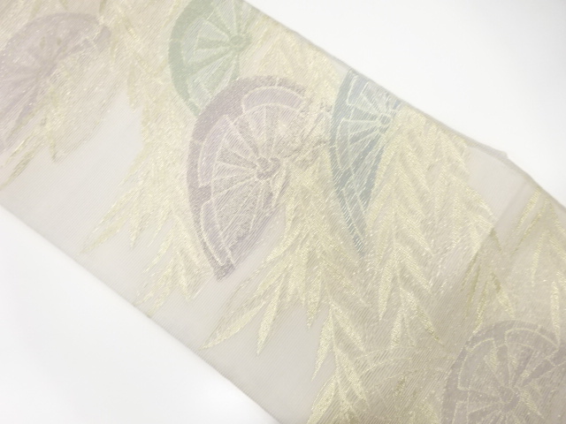 絽紗片輪車に柳模様織出し袋帯